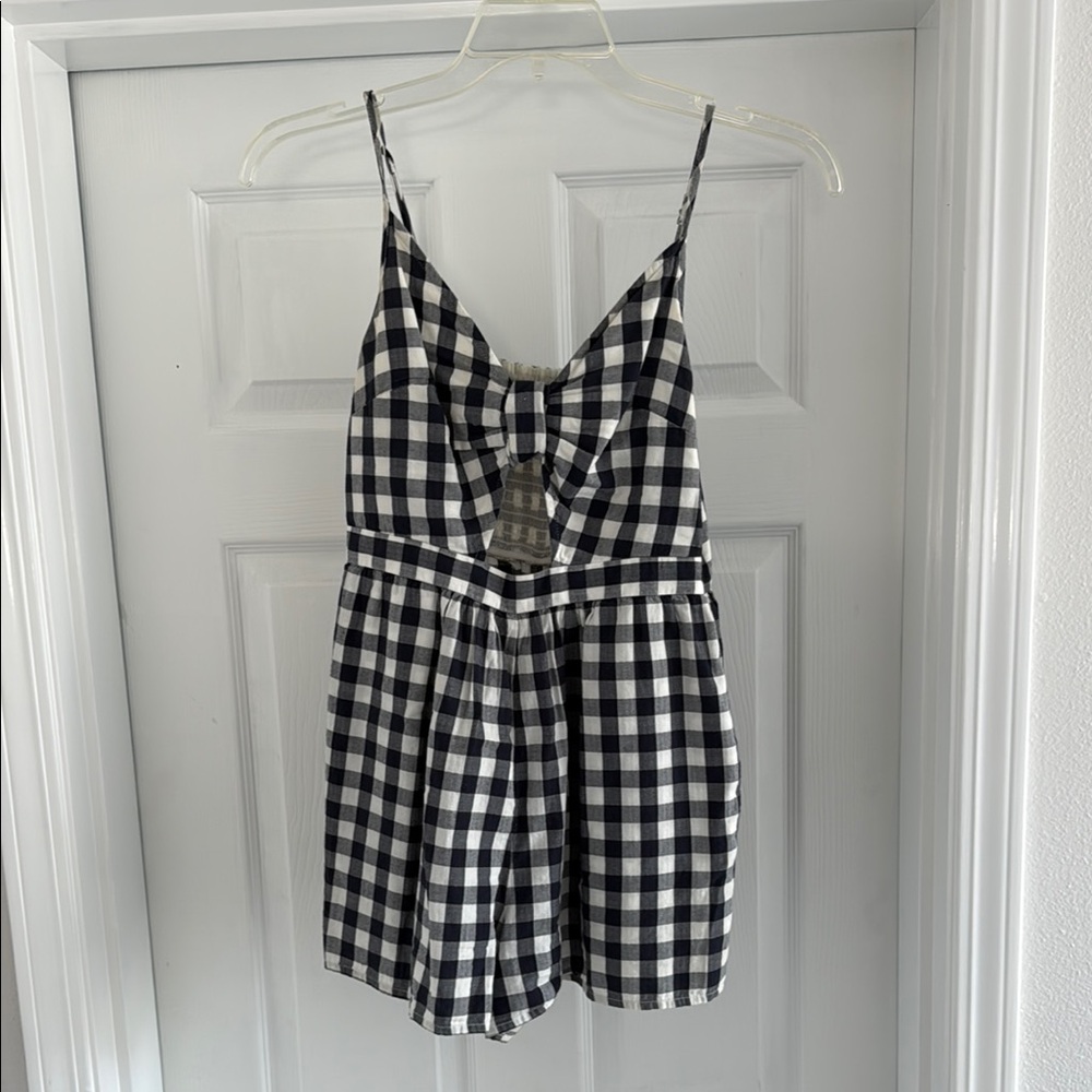 American eagle romper. Navy blue gingham pattern.